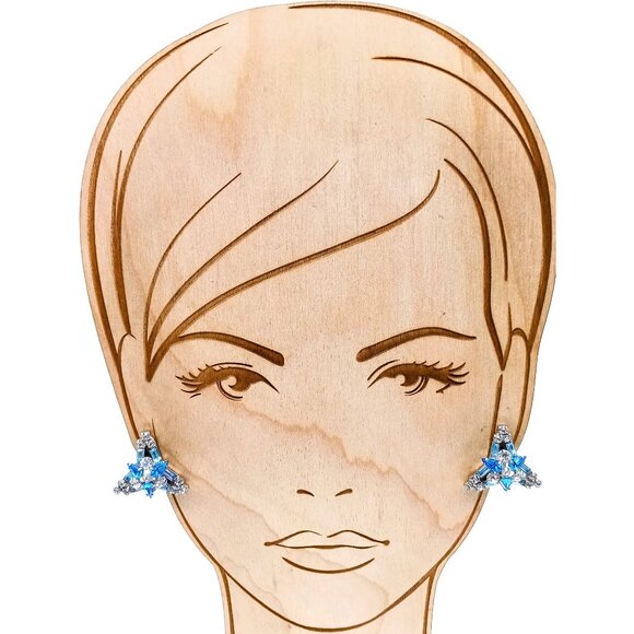 Crystal Glam Sparkling Blue Earrings with Prong Set Clear and Pastel Baguette - Picture 3 of 4